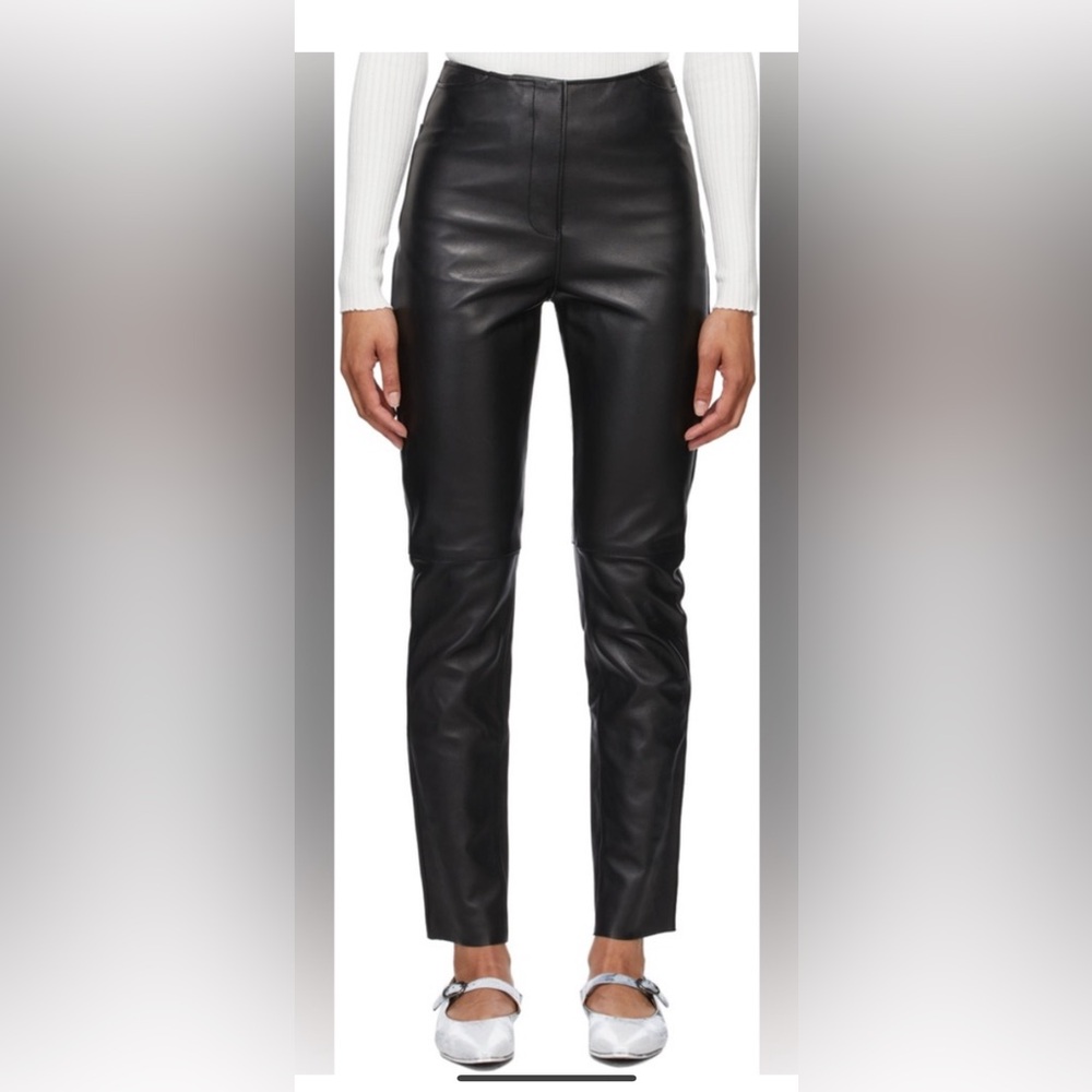 Toteme Straight Lamb LEATHER TROUSERS Black Women’s Pants Size 40 NEW $1100